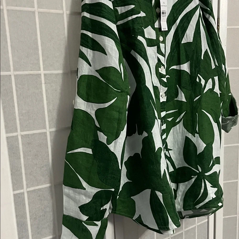 Ann Taylor Green Leaf Pattern Shirt - Picture 6 of 11